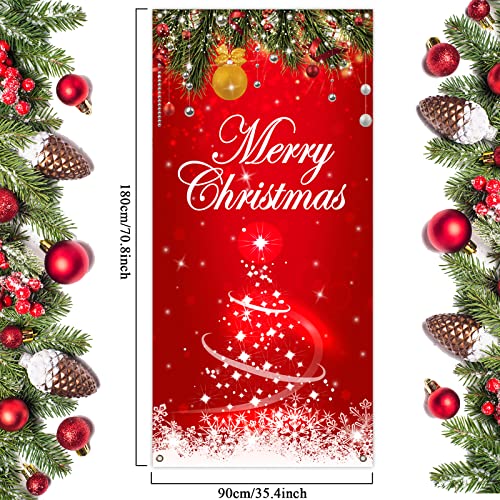 Merry Christmas Backdrop Banner - Red Door Decorations for Xmas Photo Booth Prop