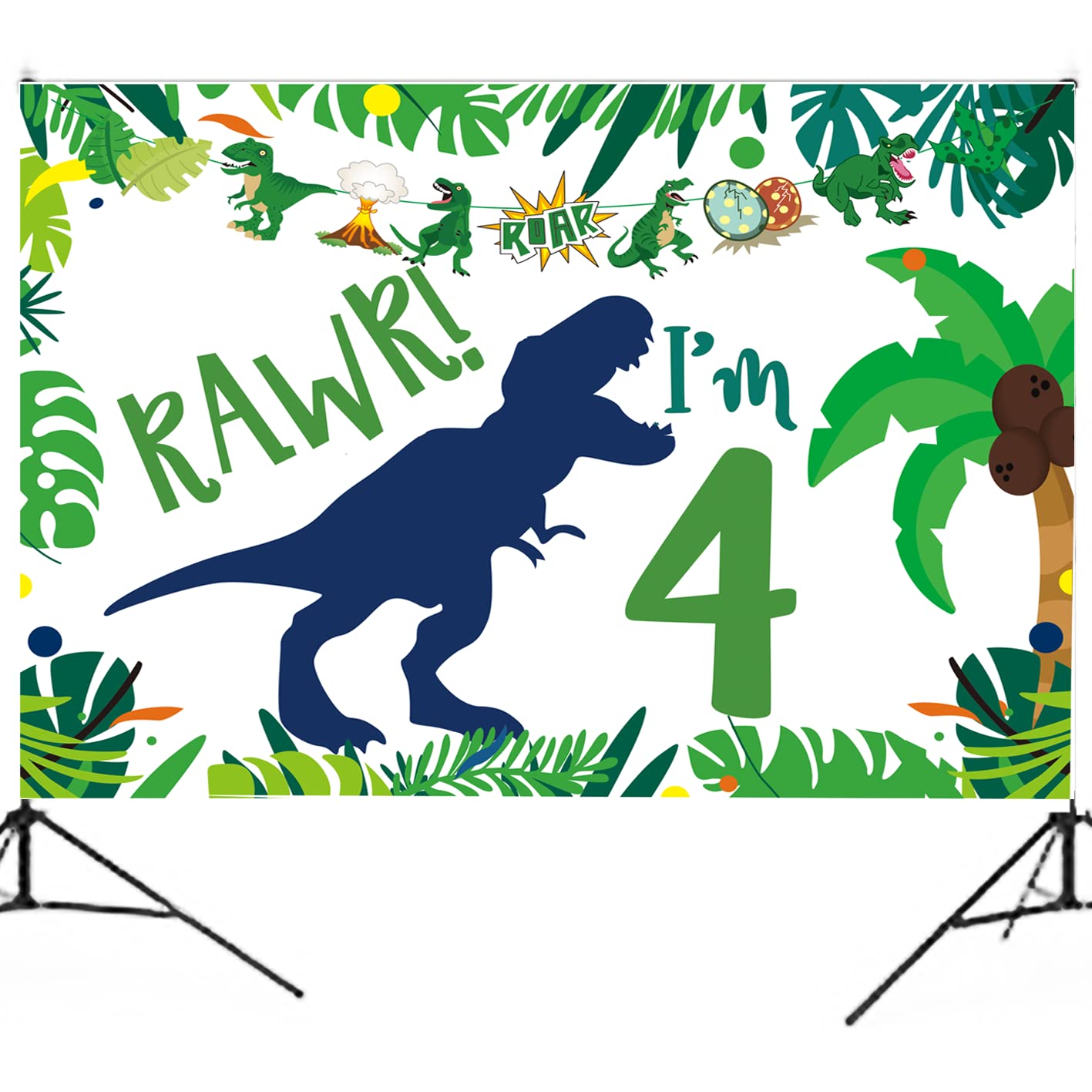 Dinosaur 4th Birthday Backdrop Party Decorations,Roar im 4 Dinosaur Party Decorations,Dinosaur Birthday Party Supplies 4 year old Boy,4th Birthday Decorations For Boys Dinosaur Birthday Party Supplies