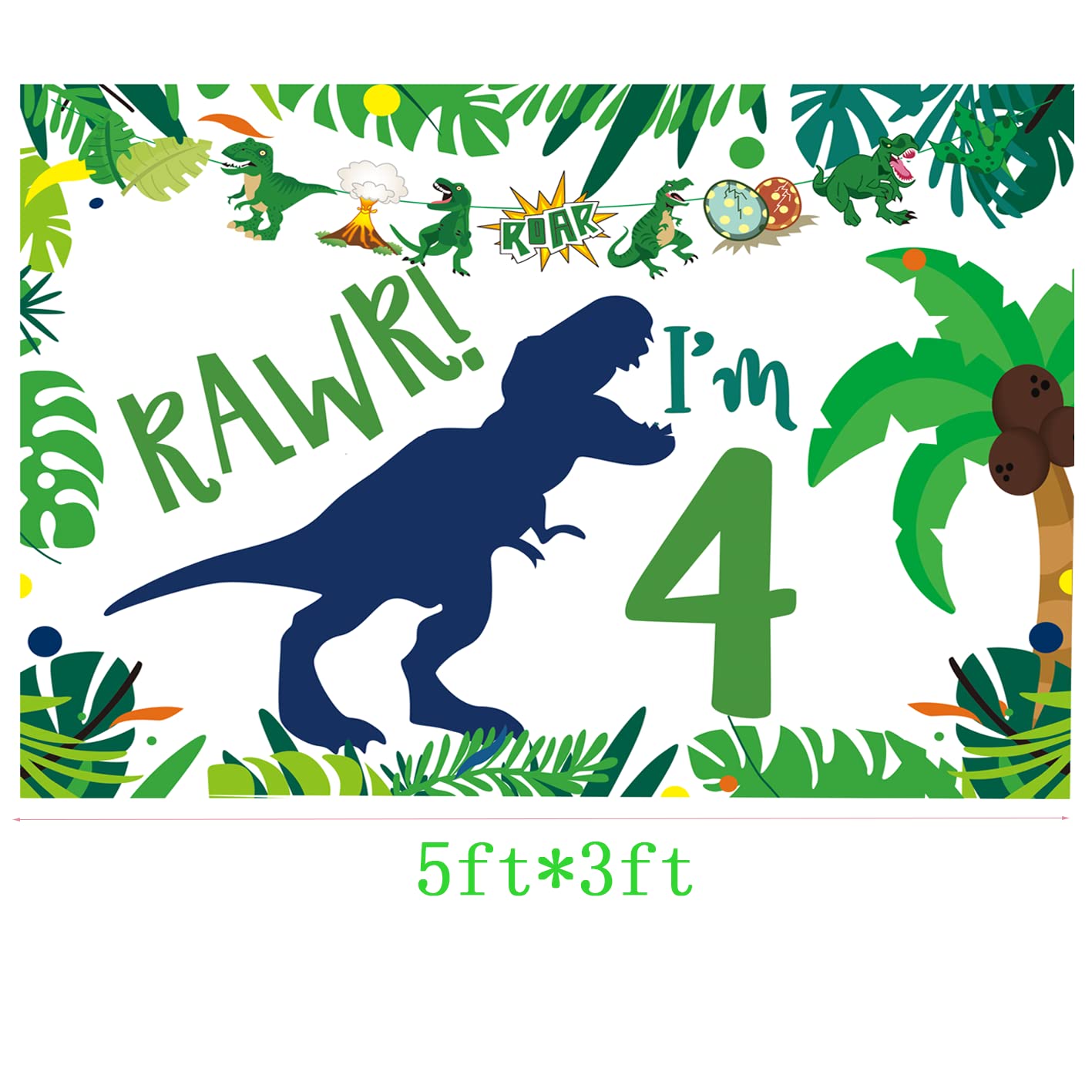 Dinosaur 4th Birthday Backdrop Party Decorations,Roar im 4 Dinosaur Party Decorations,Dinosaur Birthday Party Supplies 4 year old Boy,4th Birthday Decorations For Boys Dinosaur Birthday Party Supplies