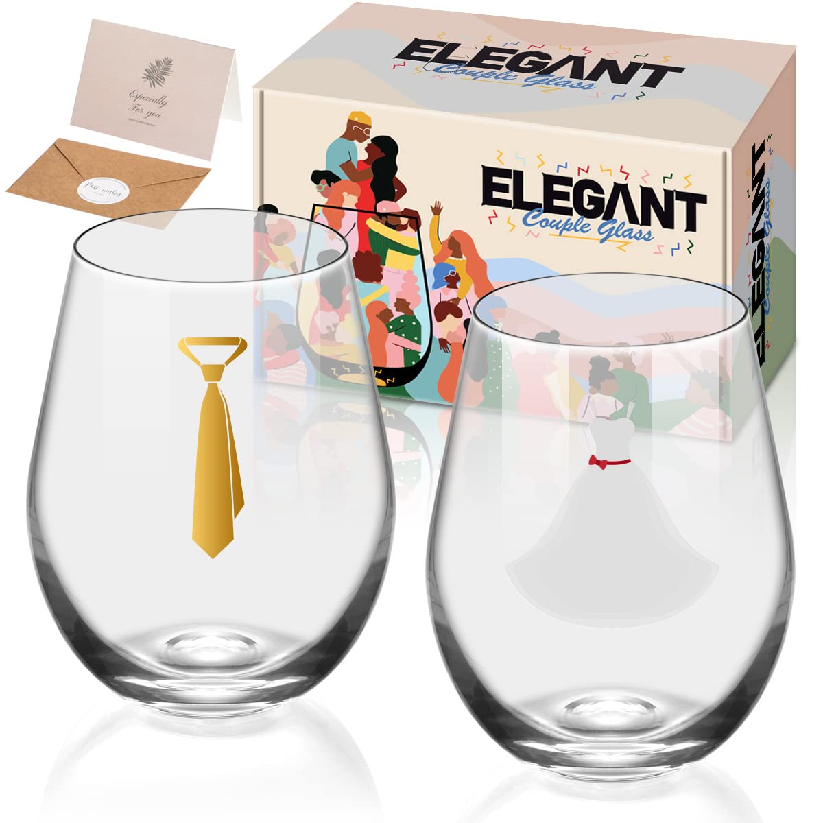 MewVeer Raise a Glass to Love and Romance Mr. and Mrs. Stemless Wine Glasses - Perfect for Engagements, Weddings, and Anniversaries - Ideal for Bridal Showers (Mr & Mrs)