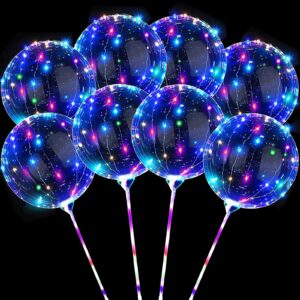 10 pack led balloons with sticks - light up balloons led balloon, clear bobo balloons with lights, 20 inch bubble balloons with lights, helium lighted balloons, glow in the dark balloons for party