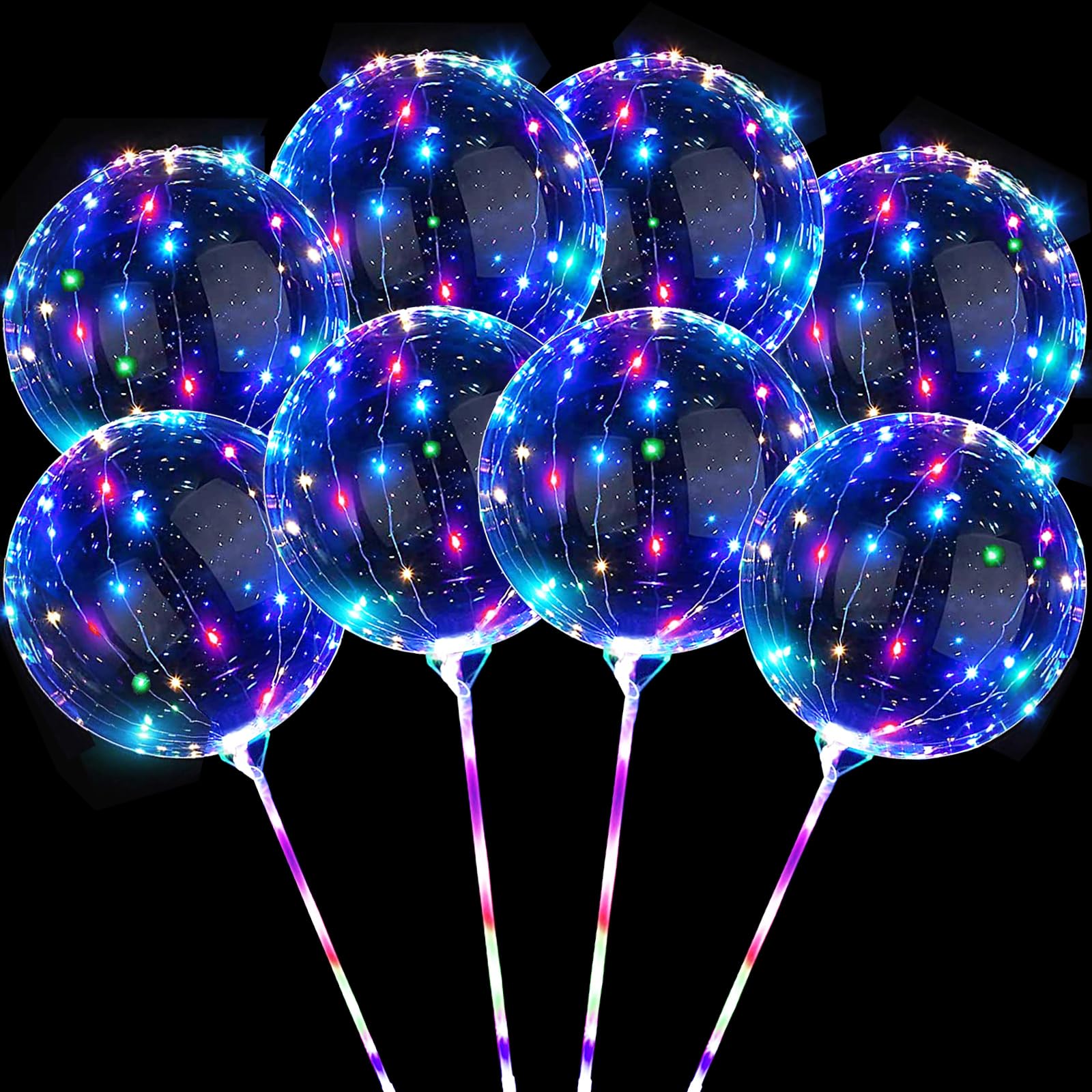 10 Pack LED Balloons with Sticks - Light Up Balloons LED Balloon, Clear Bobo Balloons with Lights, 20 Inch Bubble Balloons with Lights, Helium Lighted Balloons, Glow in the Dark Balloons for Party