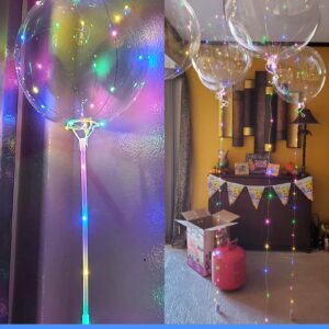 10 Pack LED Balloons with Sticks - Light Up Balloons LED Balloon, Clear Bobo Balloons with Lights, 20 Inch Bubble Balloons with Lights, Helium Lighted Balloons, Glow in the Dark Balloons for Party