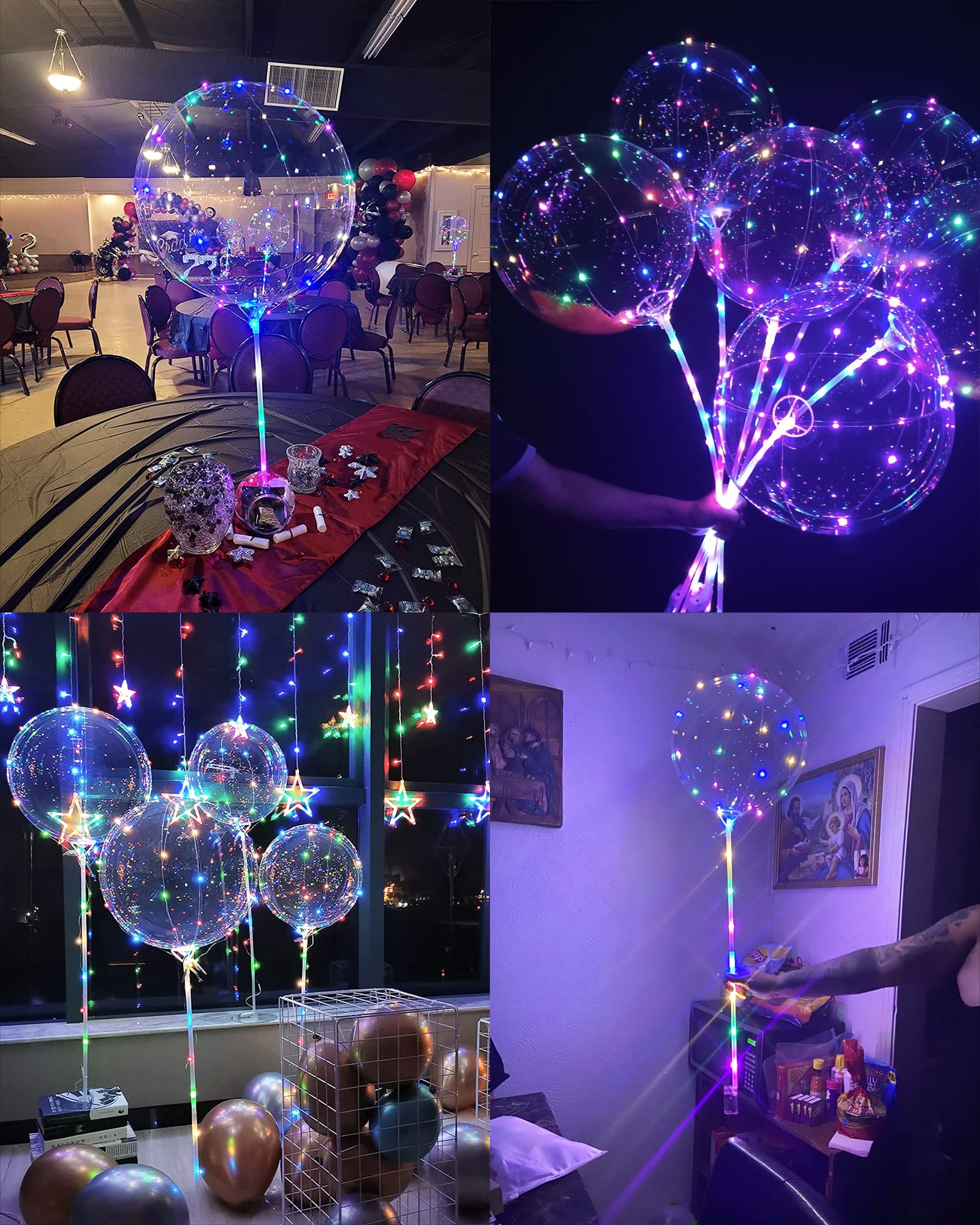 10 Pack LED Balloons with Sticks - Light Up Balloons LED Balloon, Clear Bobo Balloons with Lights, 20 Inch Bubble Balloons with Lights, Helium Lighted Balloons, Glow in the Dark Balloons for Party