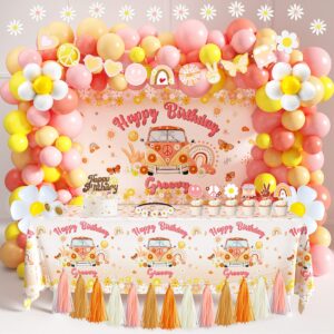 groovy birthday party decoration pack 165pcs, retro hippie boho daisy party favors including backdrop, tablecloth, tassel, garlands, sunglasses headband party supplies for girls baby shower (groovy)