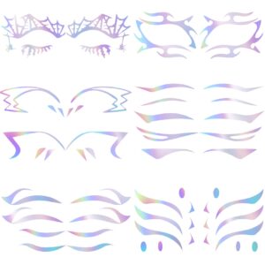 ancirs 6 pack holographic stickers for eye makeup, temporary crystal face tattoo cat eyebrow stickers for halloween carnival party cosplay music festival decoration