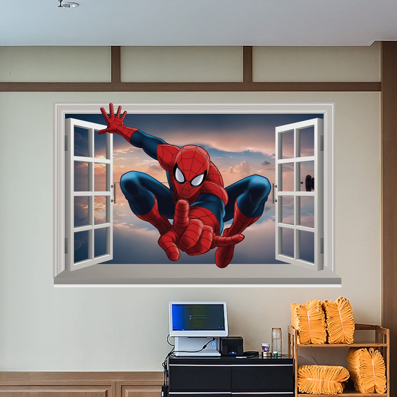 Spiderman Wall Decal Realistic 3D Superhero Wall Sticker, Children's Vinyl Mural for Kids Bedroom Living Room Playroom Nursery Wall Decoration (15.7 X 23.6 in）