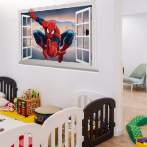 Spiderman Wall Decal Realistic 3D Superhero Wall Sticker, Children's Vinyl Mural for Kids Bedroom Living Room Playroom Nursery Wall Decoration (15.7 X 23.6 in）