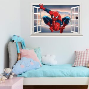 Spiderman Wall Decal Realistic 3D Superhero Wall Sticker, Children's Vinyl Mural for Kids Bedroom Living Room Playroom Nursery Wall Decoration (15.7 X 23.6 in）