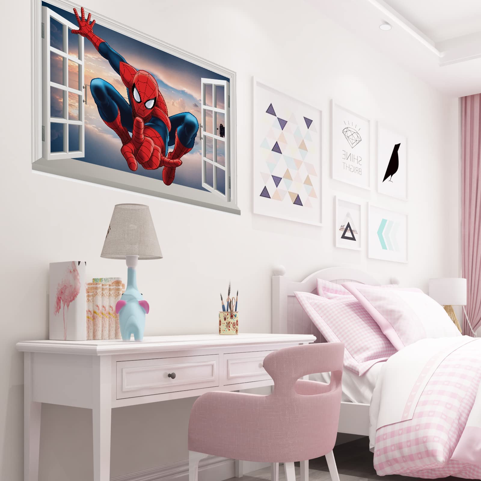 Spiderman Wall Decal Realistic 3D Superhero Wall Sticker, Children's Vinyl Mural for Kids Bedroom Living Room Playroom Nursery Wall Decoration (15.7 X 23.6 in）