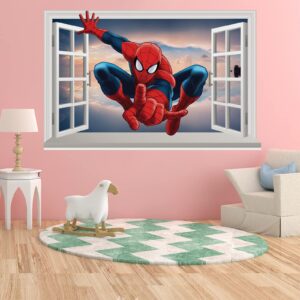 Spiderman Wall Decal Realistic 3D Superhero Wall Sticker, Children's Vinyl Mural for Kids Bedroom Living Room Playroom Nursery Wall Decoration (15.7 X 23.6 in）