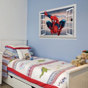 Spiderman Wall Decal Realistic 3D Superhero Wall Sticker, Children's Vinyl Mural for Kids Bedroom Living Room Playroom Nursery Wall Decoration (15.7 X 23.6 in）