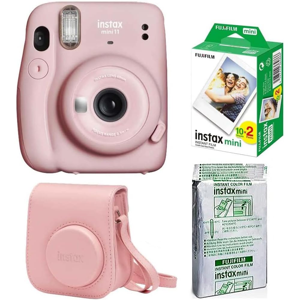 Fujifilm Instax Mini 11 Instant Camera Accessory Kit (Blush Pink) with Case, Instax Mini Film (2 Pack) and Instax Mini Sky Blue Film