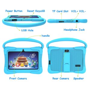 Kids Tablet, 7 Inch Tablet for Kids, Android 12.0 Parental Control Kid Content Tablet, 2GB 32GB(SD to 128GB), Eye Protection Mode, Dual Camera, WiFi, Google Store, Case with Stand, Blue