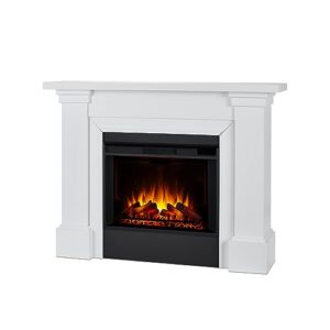 real flame manus 64" grand electric fireplace, free-standing with mantel & real wood finish - 6 flame colors, 5 brightness levels