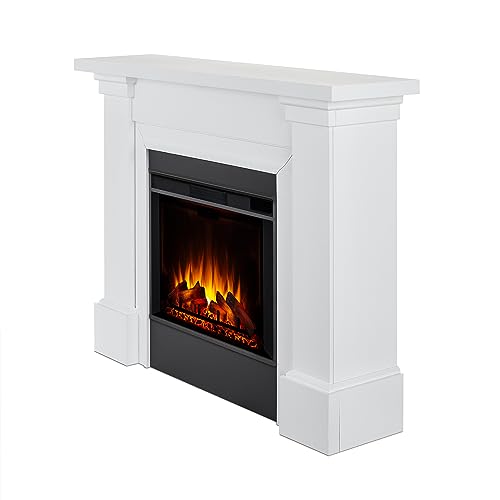 Real Flame Manus 64" Grand Electric Fireplace, Free-Standing with Mantel & Real Wood Finish - 6 Flame Colors, 5 Brightness Levels