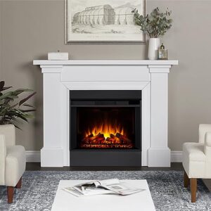 Real Flame Manus 64" Grand Electric Fireplace, Free-Standing with Mantel & Real Wood Finish - 6 Flame Colors, 5 Brightness Levels