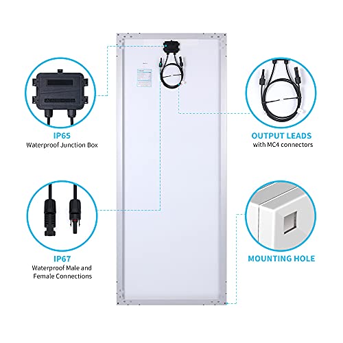 Renogy Solar Panel 200 Watt 12 Volt, High-Efficiency Monocrystalline PV Module Power Charger 200W & Solar Panel Mounting Z Brackets Lightweight Aluminum Corrosion-Free Construction for RVs, 4 Units