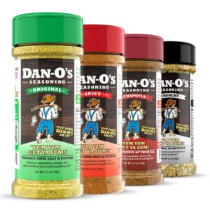 dan-o's seasoning small 4 bottle combo | original, chipotle, spicy, & crunchy | 4 pack (3.5 oz)