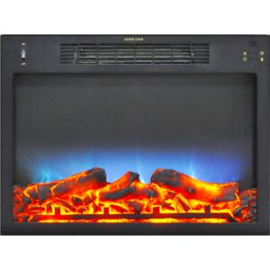 cambridge electric fireplace insert for mantel with realistic multi-color led flames & enhanced charred log display with remote control, modern indoor heating for up to 210 sq.ft. (23" x 17.1" x 5")