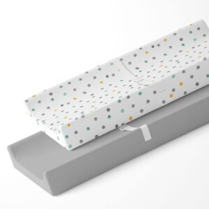 featherhead™ 2-pack changing pad covers for baby boy & girl - 100% cotton jersey - 16" x 32" - ultra-soft, stretchy, & lightweight fitted sheets (polka grey)