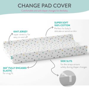 Featherhead™ 2-Pack Changing Pad Covers for Baby Boy & Girl - 100% Cotton Jersey - 16" x 32" - Ultra-Soft, Stretchy, & Lightweight Fitted Sheets (Polka Grey)