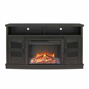 ameriwood home barrow creek fireplace console with glass doors, tvs up to 60", black oak