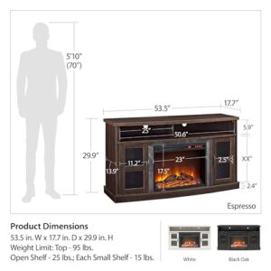 Ameriwood Home Barrow Creek Fireplace Console with Glass Doors, TVs up to 60", Black Oak