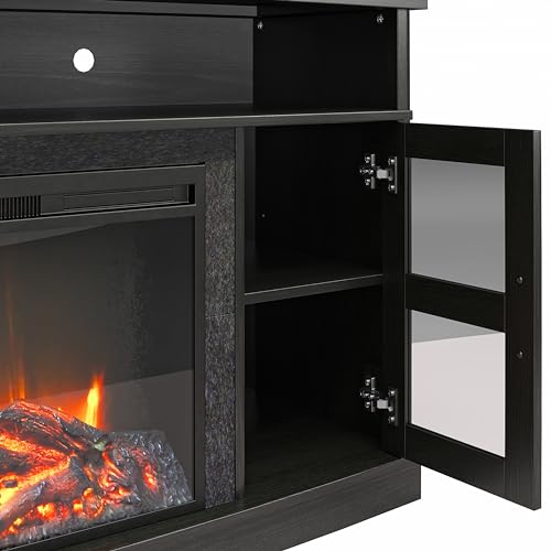 Ameriwood Home Barrow Creek Fireplace Console with Glass Doors, TVs up to 60", Black Oak