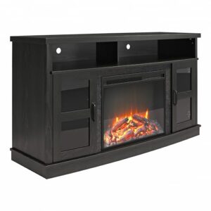 Ameriwood Home Barrow Creek Fireplace Console with Glass Doors, TVs up to 60", Black Oak