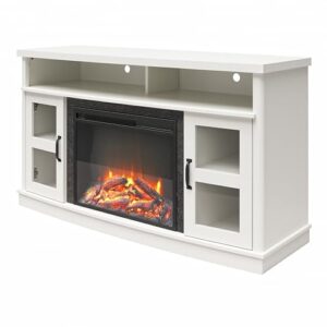 Ameriwood Home Barrow Creek Fireplace Console with Glass Doors, TVs up to 60", White