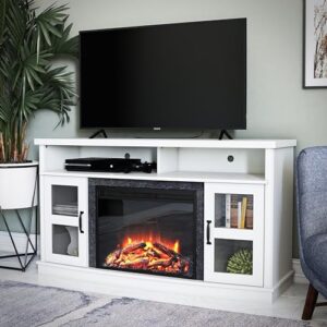 Ameriwood Home Barrow Creek Fireplace Console with Glass Doors, TVs up to 60", White