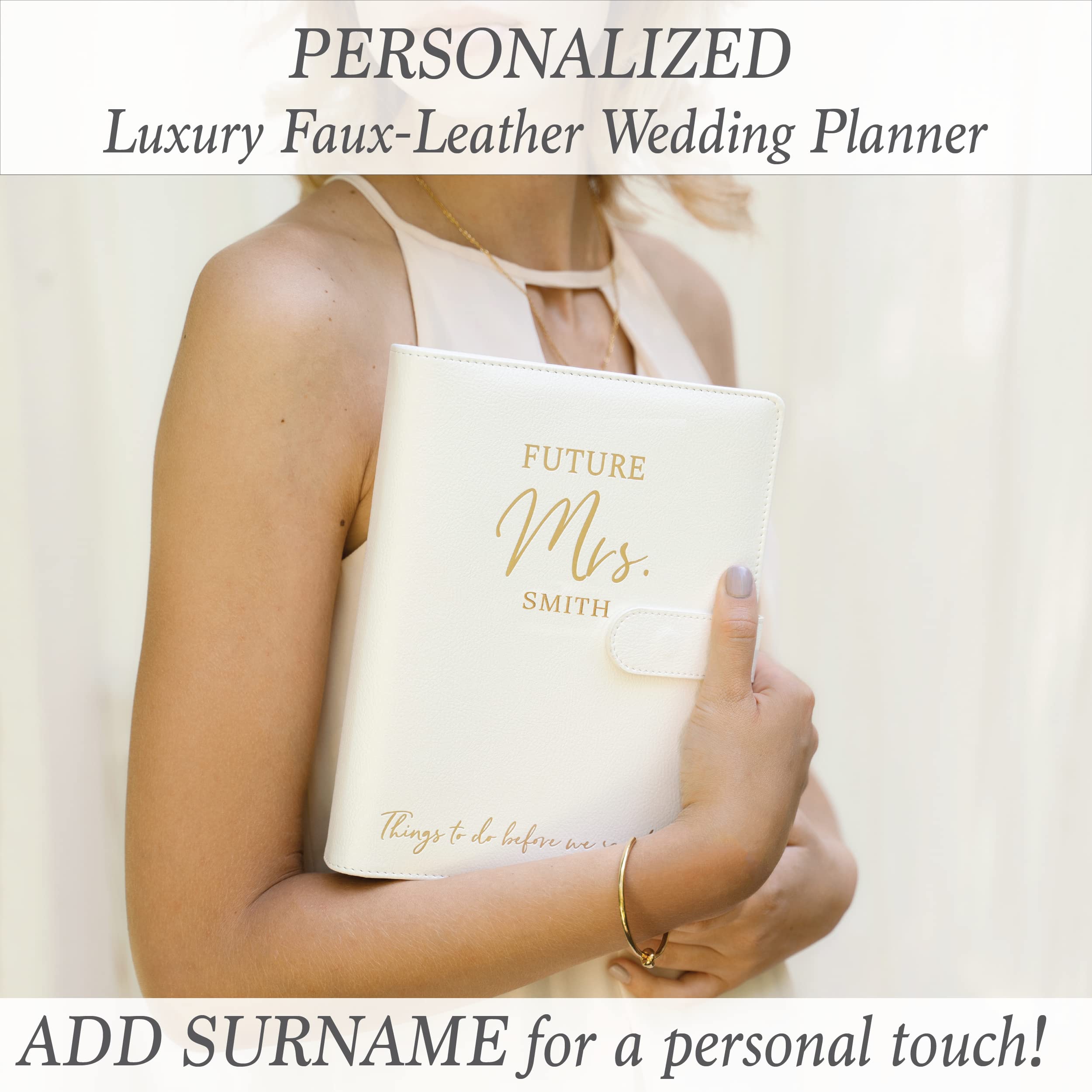 PERSONALIZED Wedding Planner Book and Organizer for The Bride Ð Faux Leather 'Future Mrs' Wedding Binder I Wedding Planning Book Checklist I Includes Pen, Bookmark & Stickers I Perfect Engagement Gift