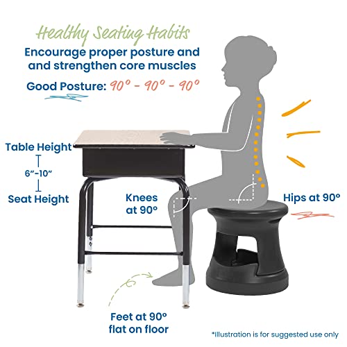 ECR4Kids Storage Wobble Stool, 15in Seat Height, Active Seating, Black