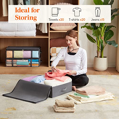 Lifewit Under Bed Storage Containers 6 Pack, Foldable Clothing Storage Bags with Front Clear Window, Closet Organizers and Storage for Towels, Clothes, Blankets, Grey