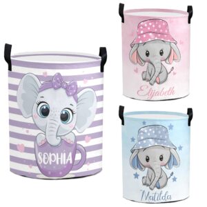 Personalized Baby Laundry Basket for Boys Girls with Name Custom Laundry Hamper with Handle Collapsible Organizer Storage Bathroom Living Room Bedroom Decor (Baby Elephant)