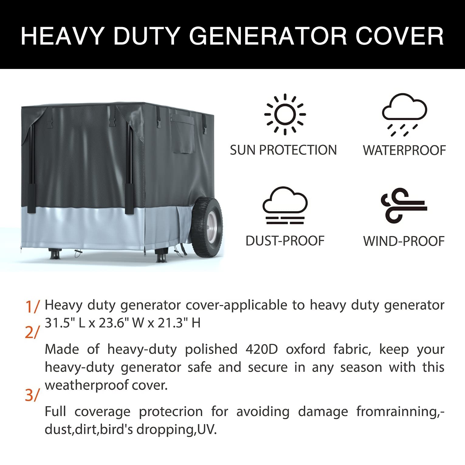 GeHeng Generator Running Cover, Can Be Used While Running, Compatible with Generac XT8500EFI Generac 7678 Generac GP3600 and more generators of similar size.
