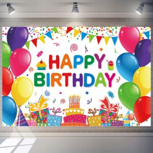 Happy Birthday Backdrop Banner for Girls Boys Colorful Balloons Birthday Backdrop for Kids Gifts Cake Table for Children Birthday Party Decorations Birthday Party Backdrop (5x3ft)