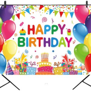 Happy Birthday Backdrop Banner for Girls Boys Colorful Balloons Birthday Backdrop for Kids Gifts Cake Table for Children Birthday Party Decorations Birthday Party Backdrop (5x3ft)