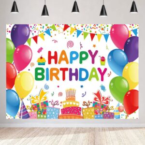 Happy Birthday Backdrop Banner for Girls Boys Colorful Balloons Birthday Backdrop for Kids Gifts Cake Table for Children Birthday Party Decorations Birthday Party Backdrop (5x3ft)