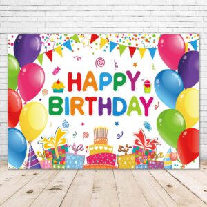 Happy Birthday Backdrop Banner for Girls Boys Colorful Balloons Birthday Backdrop for Kids Gifts Cake Table for Children Birthday Party Decorations Birthday Party Backdrop (5x3ft)