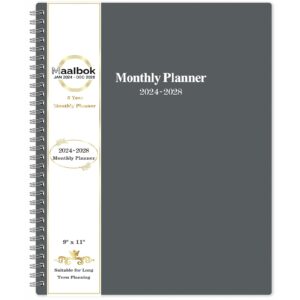 2024-2028 monthly planner/calendar - jan 2024 - dec 2028, 5 year monthly planner with tabs & celebrity quotes, 9" x 11", famous quotes, two-side pocket, suitable for long-term planning, grey
