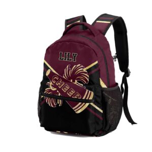 BigBigift Personalized Cheer Brown Black Cheerleaders Waterproof Backpack with Name Text for Women Men Gift, 12.2(L)x5.9(W)x16.5(H)inch