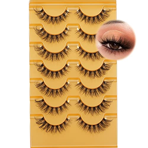 Natural Lashes Wispy False Eyelashes Natural Mink Lashes D Curl Faux Mink Eyelashes Fluffy Volume Cat Eye Lashes 7 Pairs by Eefofnn