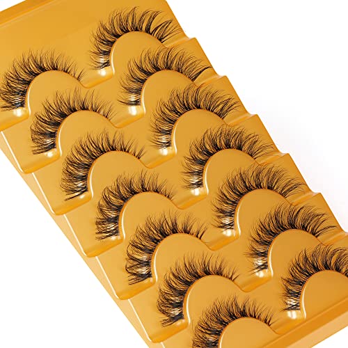 Natural Lashes Wispy False Eyelashes Natural Mink Lashes D Curl Faux Mink Eyelashes Fluffy Volume Cat Eye Lashes 7 Pairs by Eefofnn