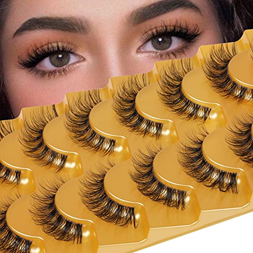 Natural Lashes Wispy False Eyelashes Natural Mink Lashes D Curl Faux Mink Eyelashes Fluffy Volume Cat Eye Lashes 7 Pairs by Eefofnn