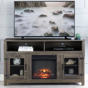 modern 65" fireplace tv stand farmhouse tv stand with 23''electric fireplace,storage cabinet and adjustable shelves for living room bedroom(gray)