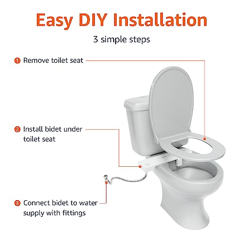 Amazon Basics Nonelectrical Bidet Attachment for Toilet with Water Adjustment, Slim, 16.42" x 4.61" x 3.5"