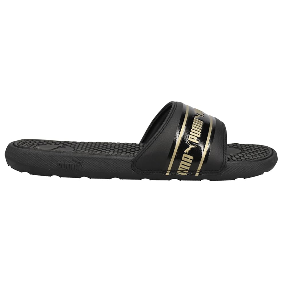 Puma - Womens Cool Cat Stripe Repeat Sandals, Size: 8 M US, Color: Puma Black/Puma Team Gold