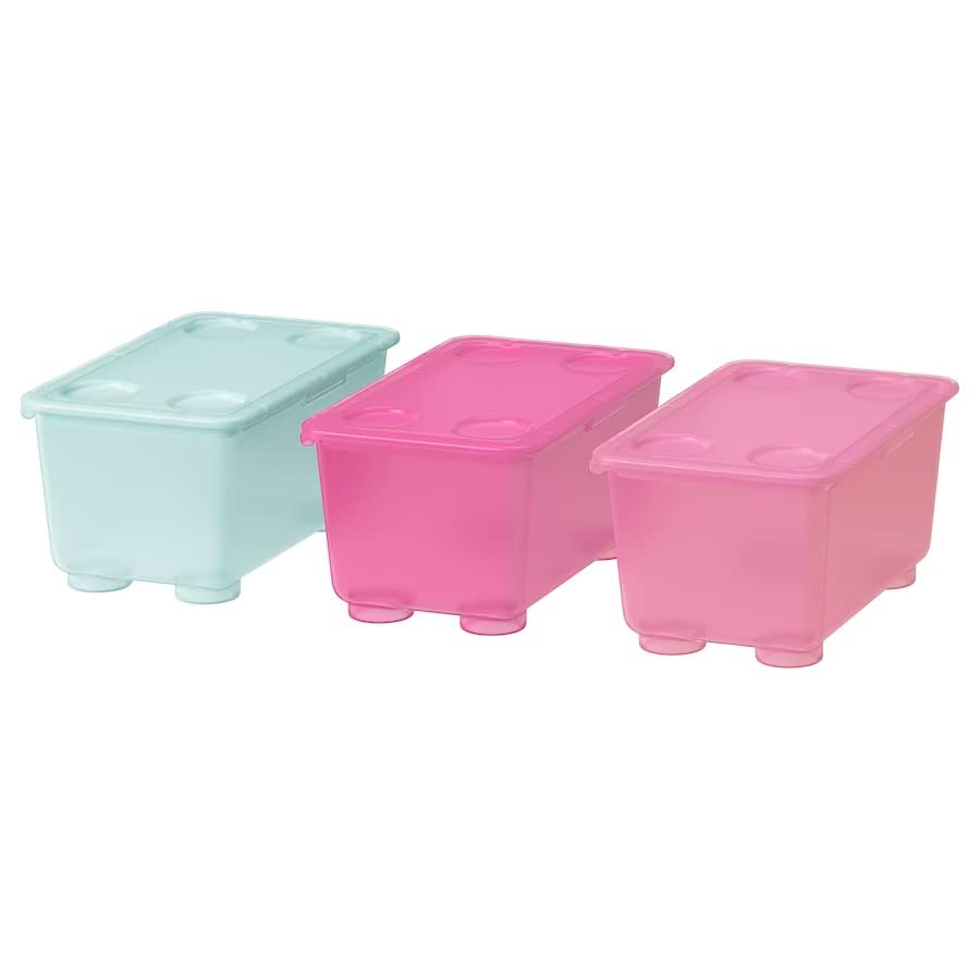 Ikea glis storage box with lid pink/turquoise (Polypropylene plastic)(PACK OF 2)